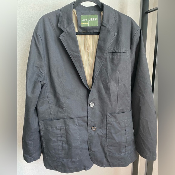 AFS Jeep Other - AFS Jeep Black Blazer Jacket Size 42 Chest Lines Canvas Patch‎ Elbows 2 Buttons